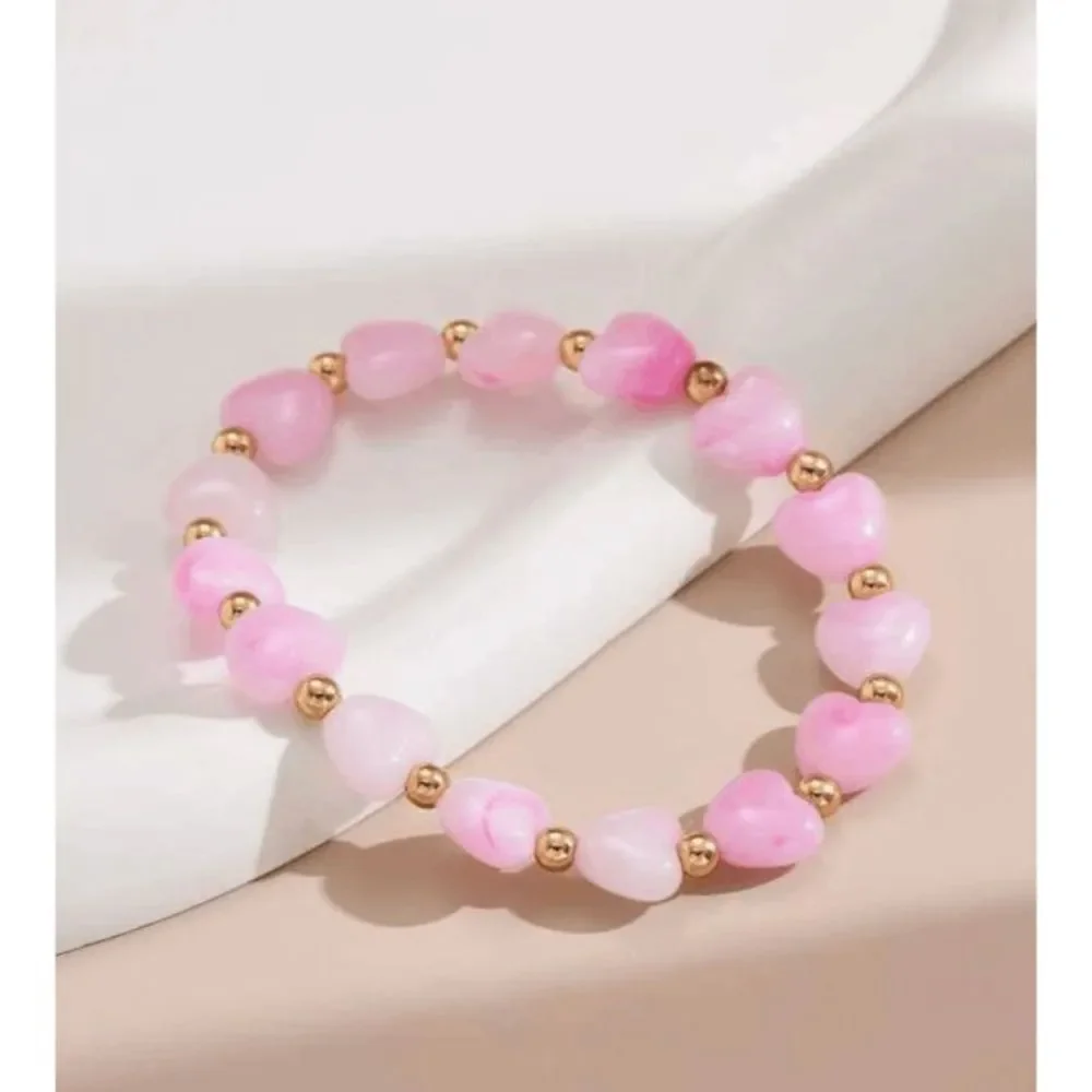Girls Heart Stretch Beaded Bracelet